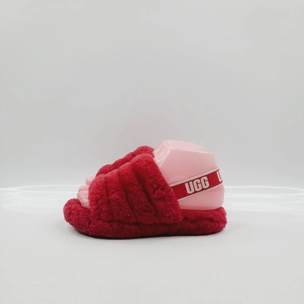 UGG Girls'‎ Red Current Fluff Yeah Sheepskin Slingback Slide Slipper Size US 7